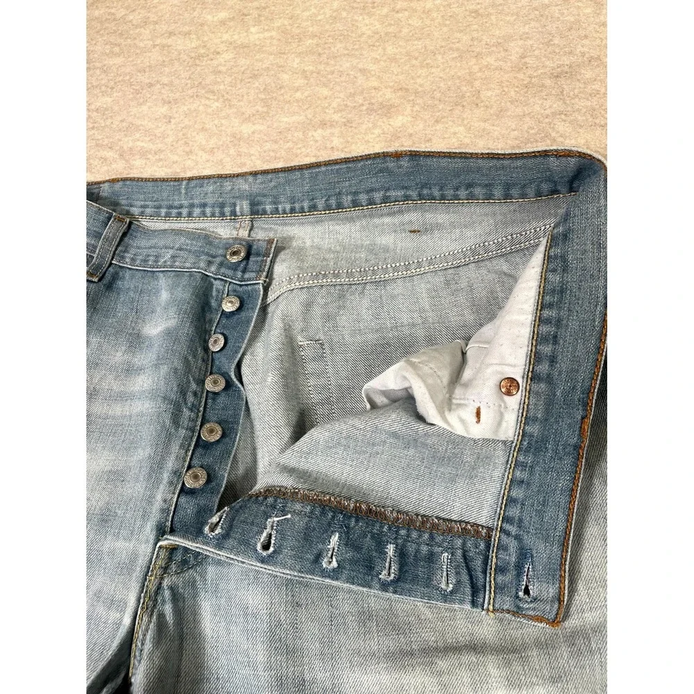 Levis 505 Regular Fit Jeans Mens 36x30 Blue‎ Whiskered Denim Straight Leg Cotton
